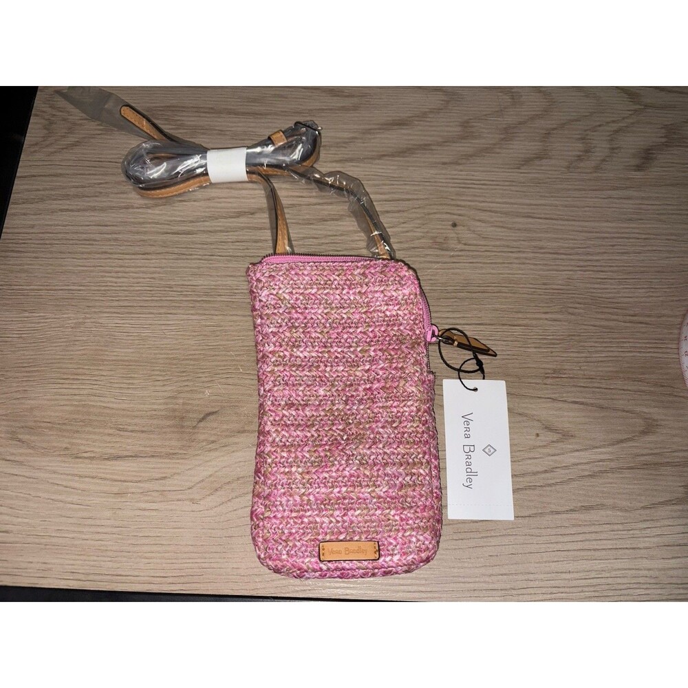 Vera Bradley Cellphone Crossbody in Pink Cherry Straw NWT small holder